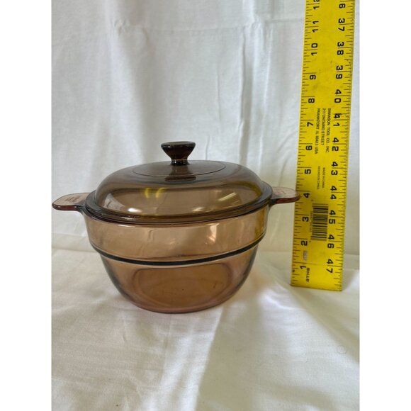 Vintage Corning Visions Amber Glass Cookware 1.5 Qt Casserole Dish With Lid - Picture 2 of 2